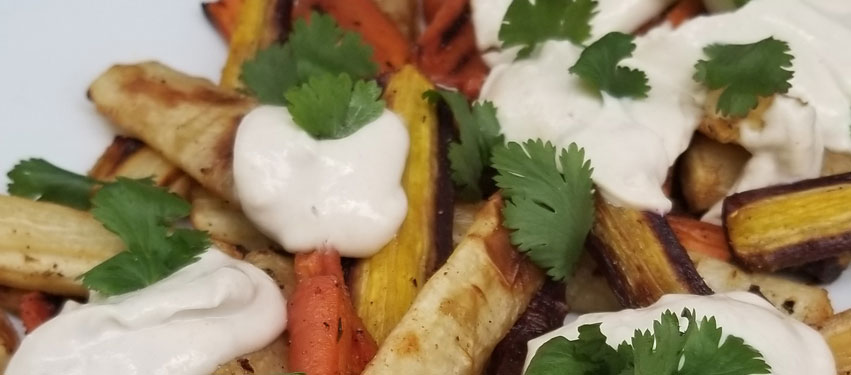 Coriander and Cumin Carrots with Tahini Yogurt Sauce