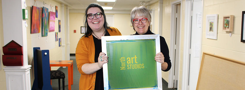 Artists Jaci Musec and Barbie Perry inside North Art Studios