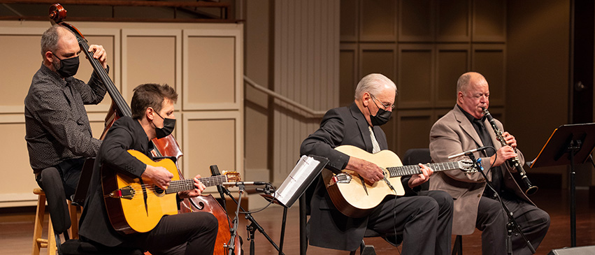 Peoria’s Roma jazz group, The Romaniacs, perform with the PSO for the February 2021 “Romance” concert. Photo by Jeffery Noble