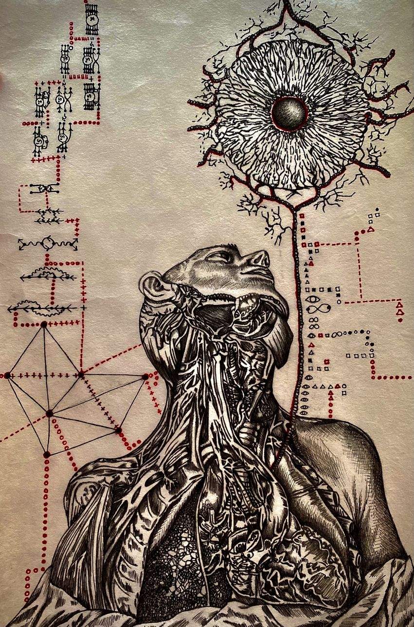 "Quantum Essence" 12"x19" Mixed Media Drawing