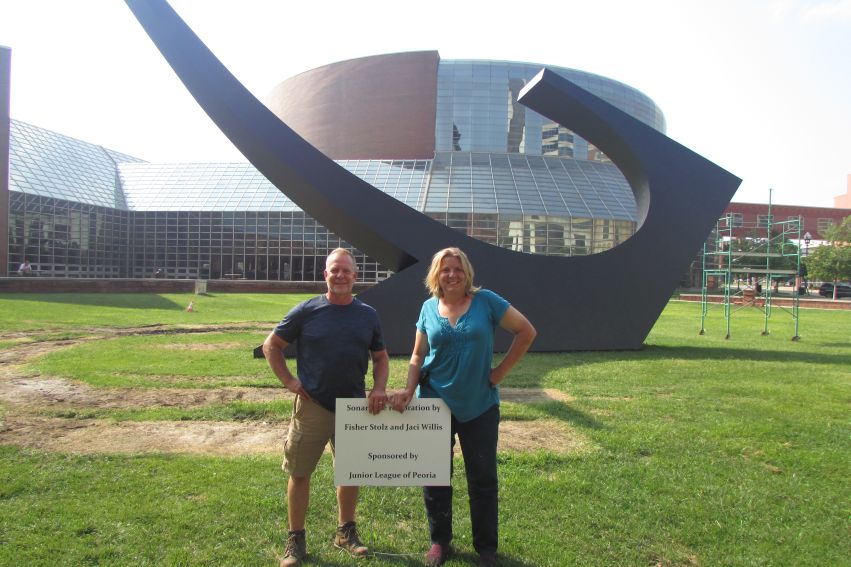 Sculptors Fisher Stolz and Jaci Willis of Bradley University led the restoration of "Sonar Tide."