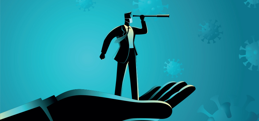 Man standing on a hand, look thru a spy glass