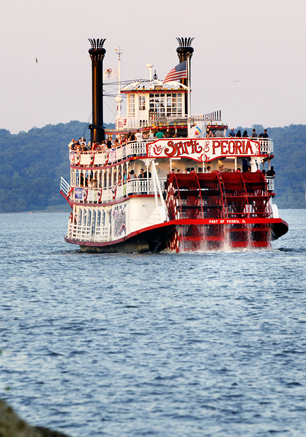 Spirit of Peoria Paddle Wheeler cruising down the river